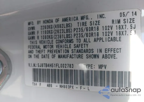 2015 Acura Rdx из США, поврежденный, VIN 5J8TB4H51FL002783